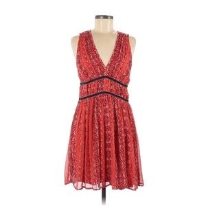 Abercrombie & Fitch Red Burnt Orange Chiffon Dress with Blue Velvet Detail